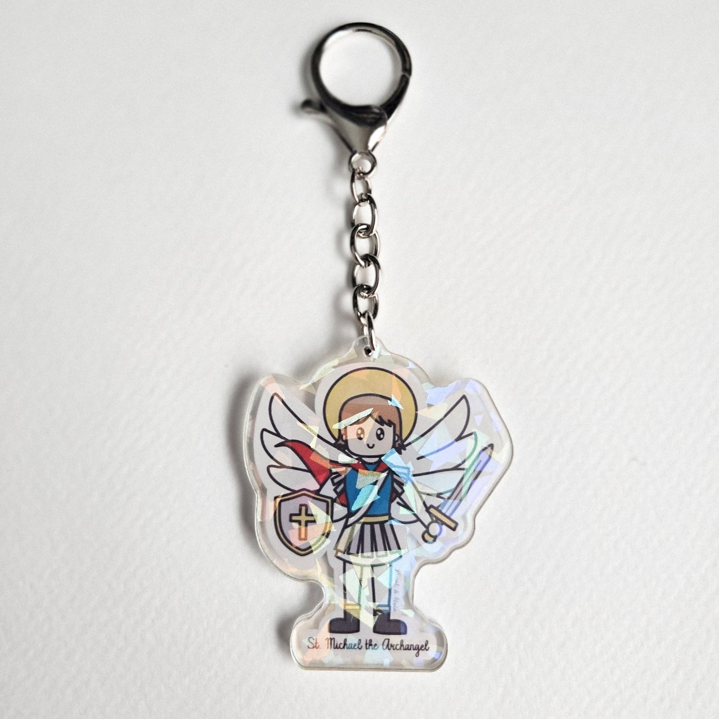 St. Michael the Archangel Acrylic Keychain | 2.75" Double - Sided Catholic Charm - Heart & Halo