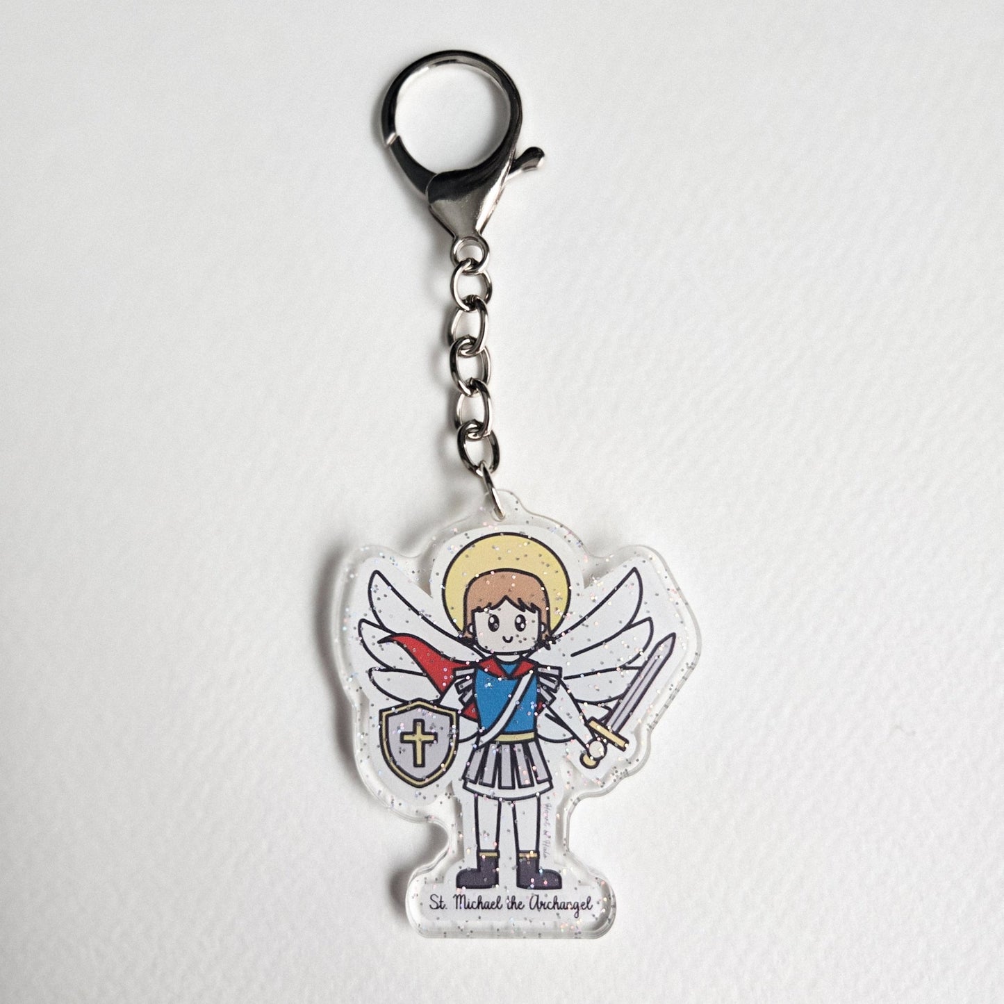 St. Michael the Archangel Acrylic Keychain | 2.75" Double - Sided Catholic Charm - Heart & Halo