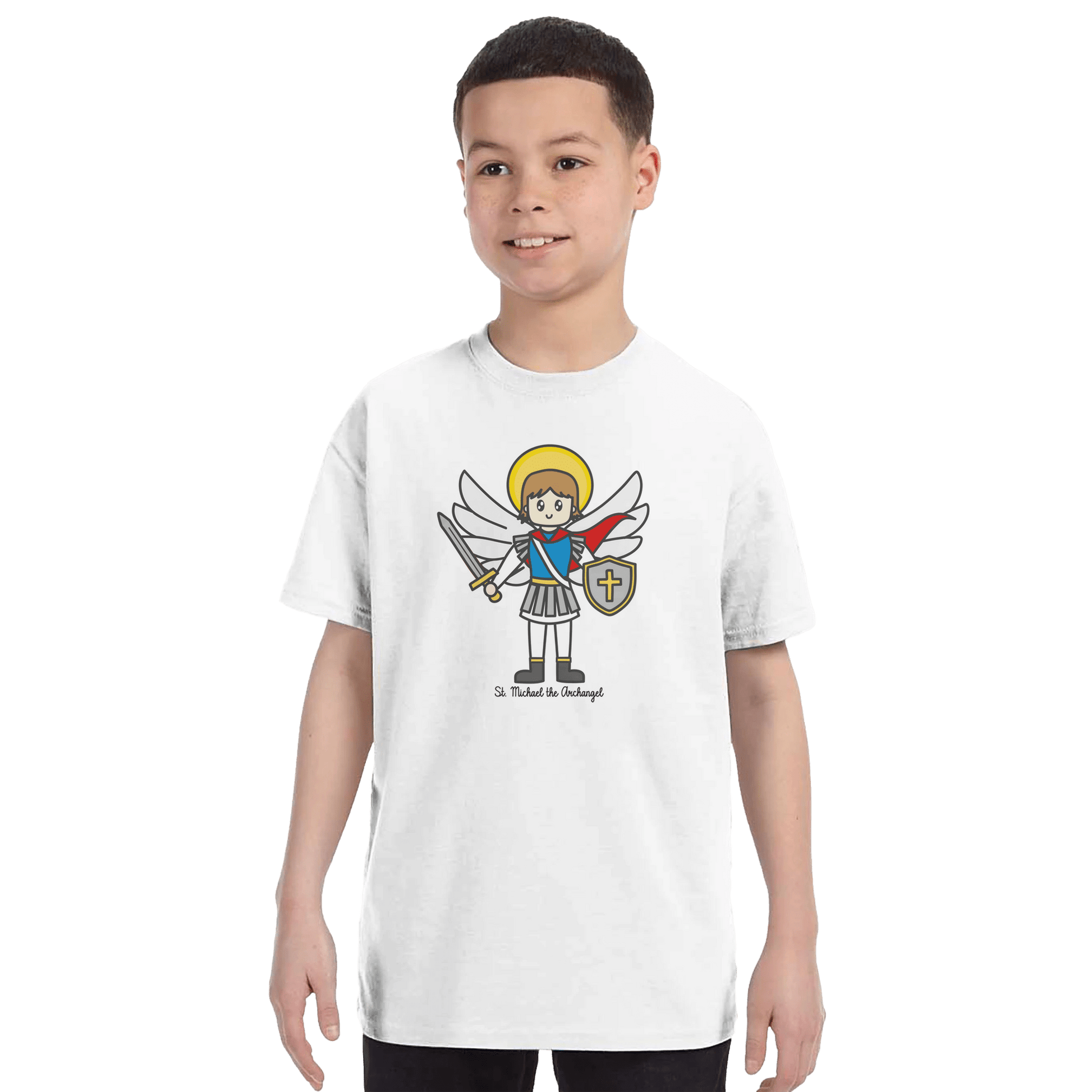 St. Michael the Archangel Kids T-shirt - Soft, Durable & Pre - Shrunk for Comfort - Heart & Halo