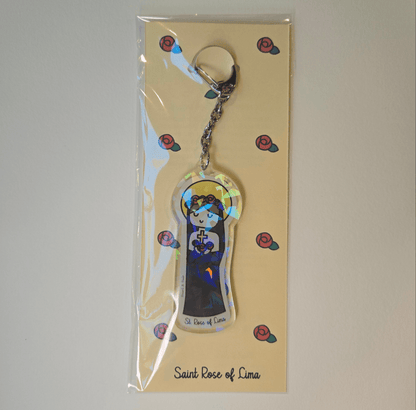 St. Rose of Lima Acrylic Keychain | 3" Double - Sided Catholic Charm - Heart & Halo